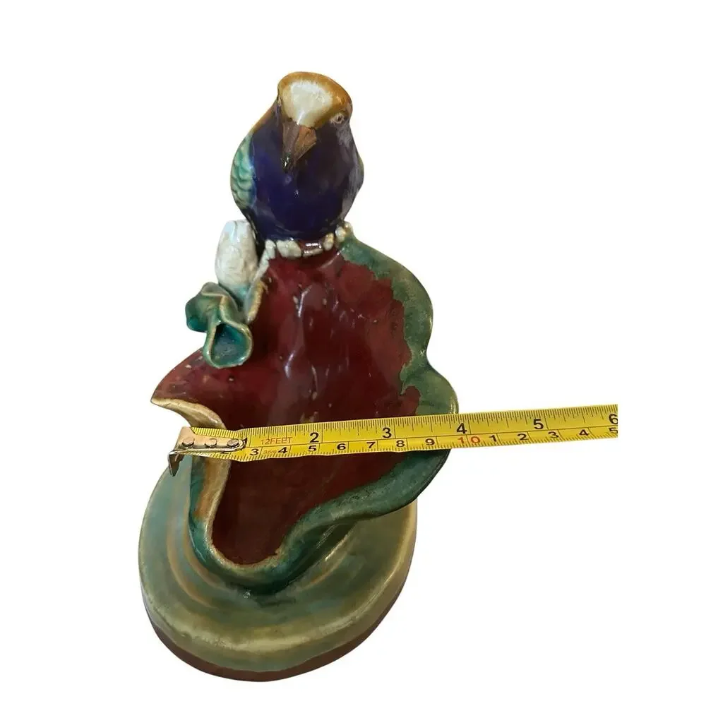 Antique Majolica Bird Perched On Water Lily By Or In Style Of Joseph Holdcroft